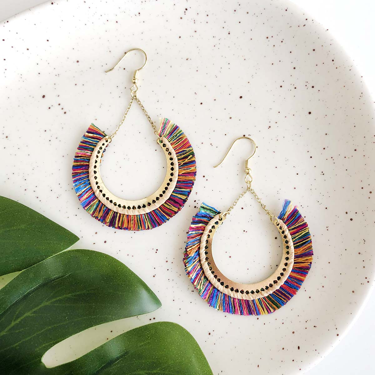 Angelco Accessories Rainbow fringe crescent earrings