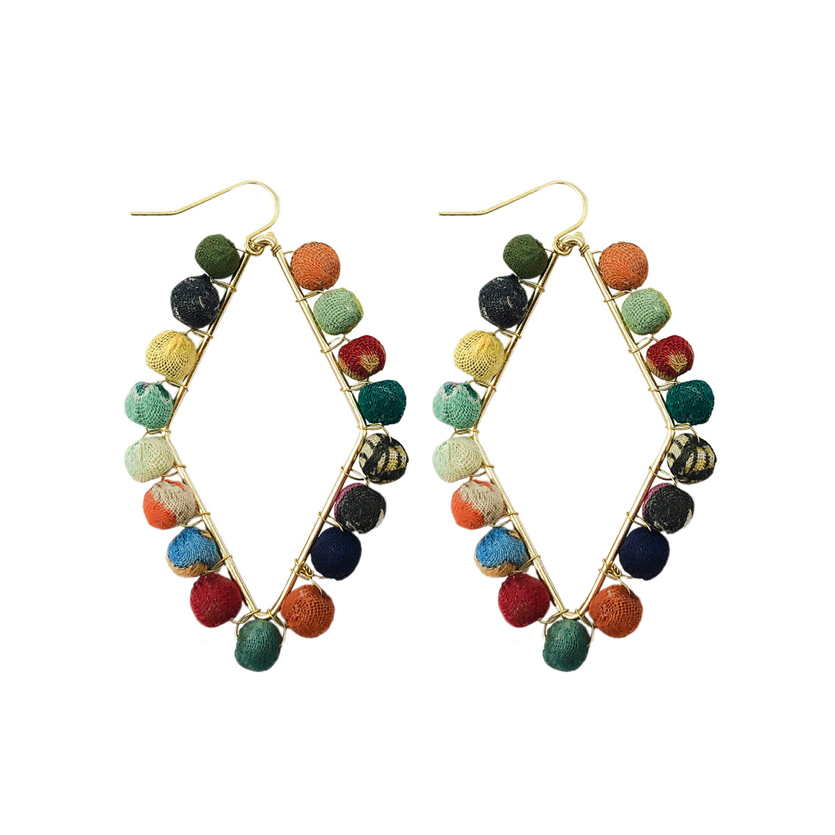 Angelco Accessories Diamond frame kantha earrings