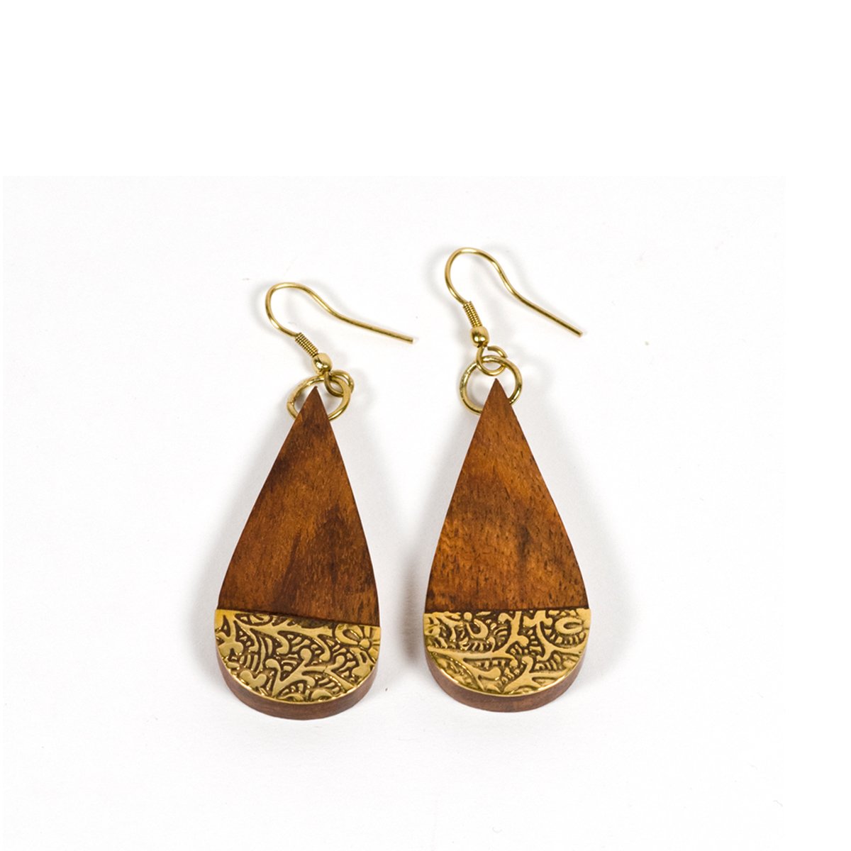 Angelco Accessories Rosewood & brass teardrop earrings