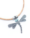 Angelco Accessories Turquoise dragonfly pendant cork necklace - close up on white flatlay