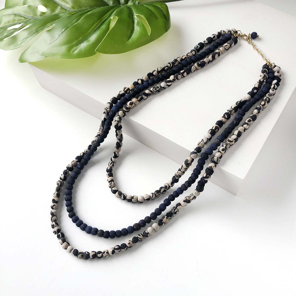 Indigo layered kantha necklace