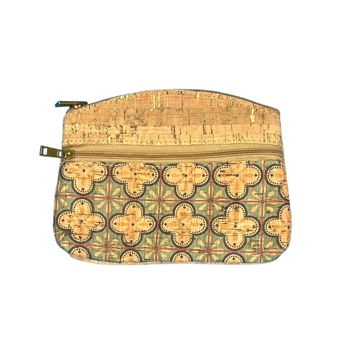 Angelco Accessories Petra cork purse in yellow/green print on white flatlay