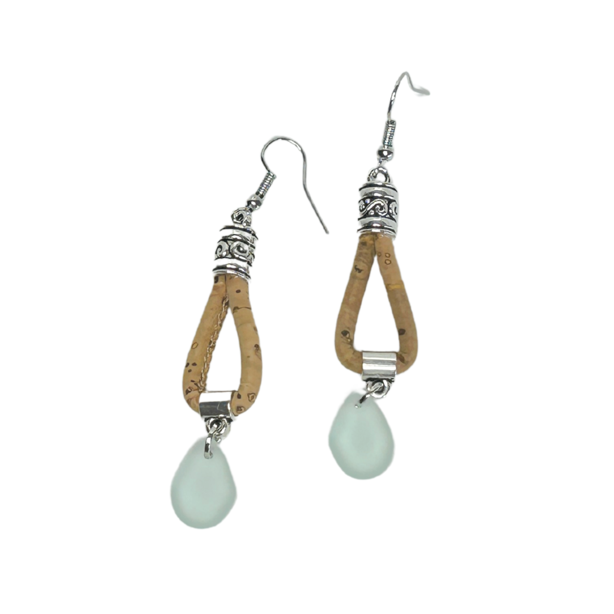 Sea glass cork drop earrings