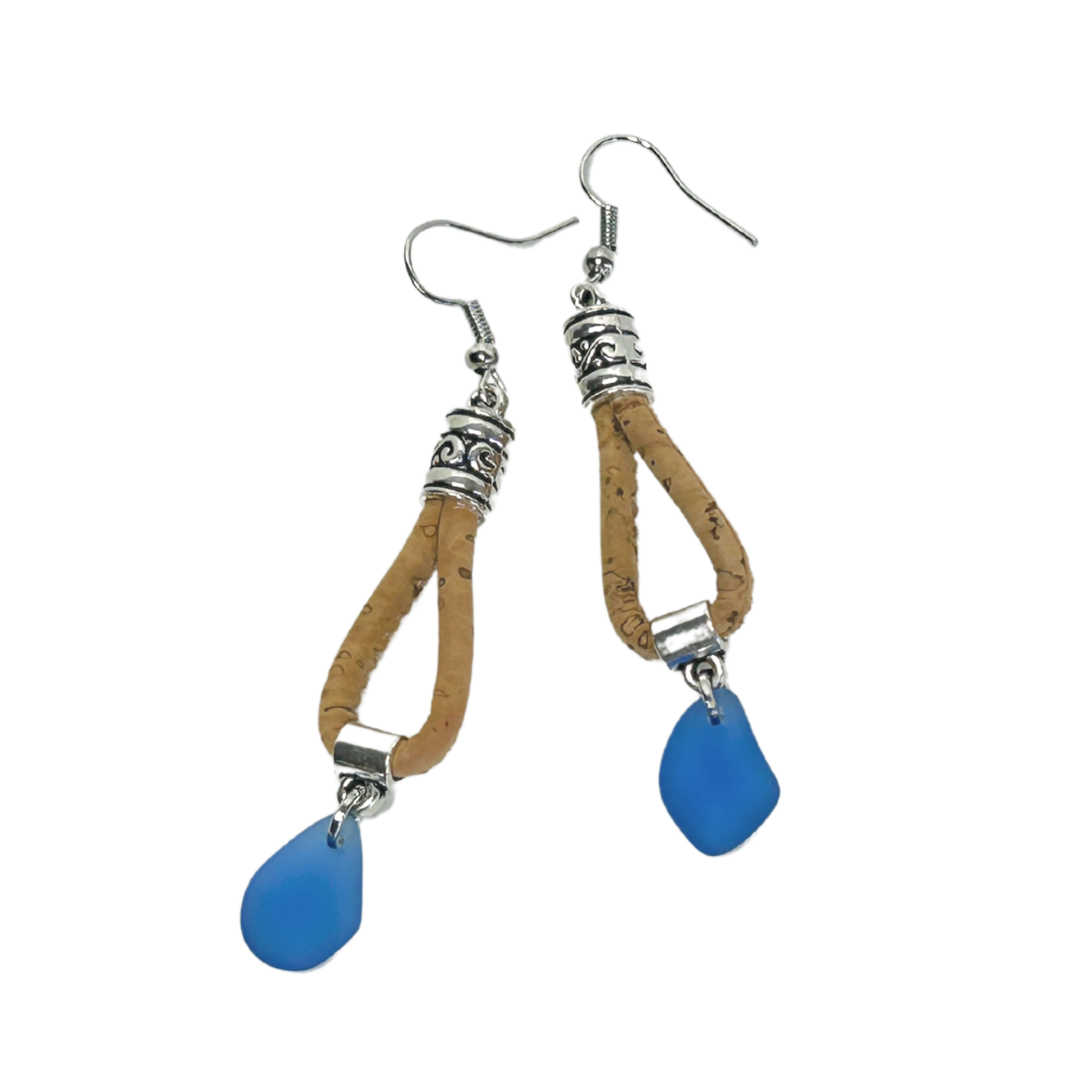 Sea glass cork drop earrings