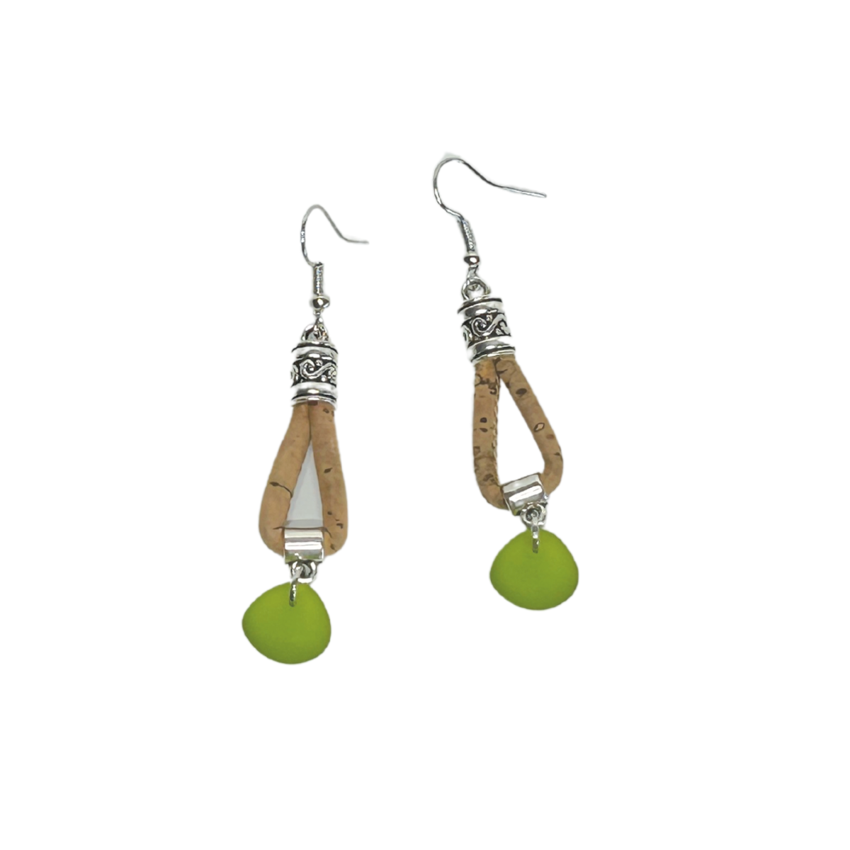 Sea glass cork drop earrings