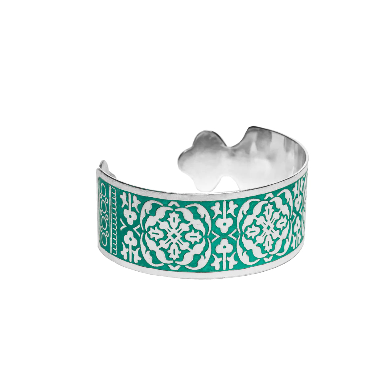 Angelco Accessories Teal motif cuff at angled view on white background