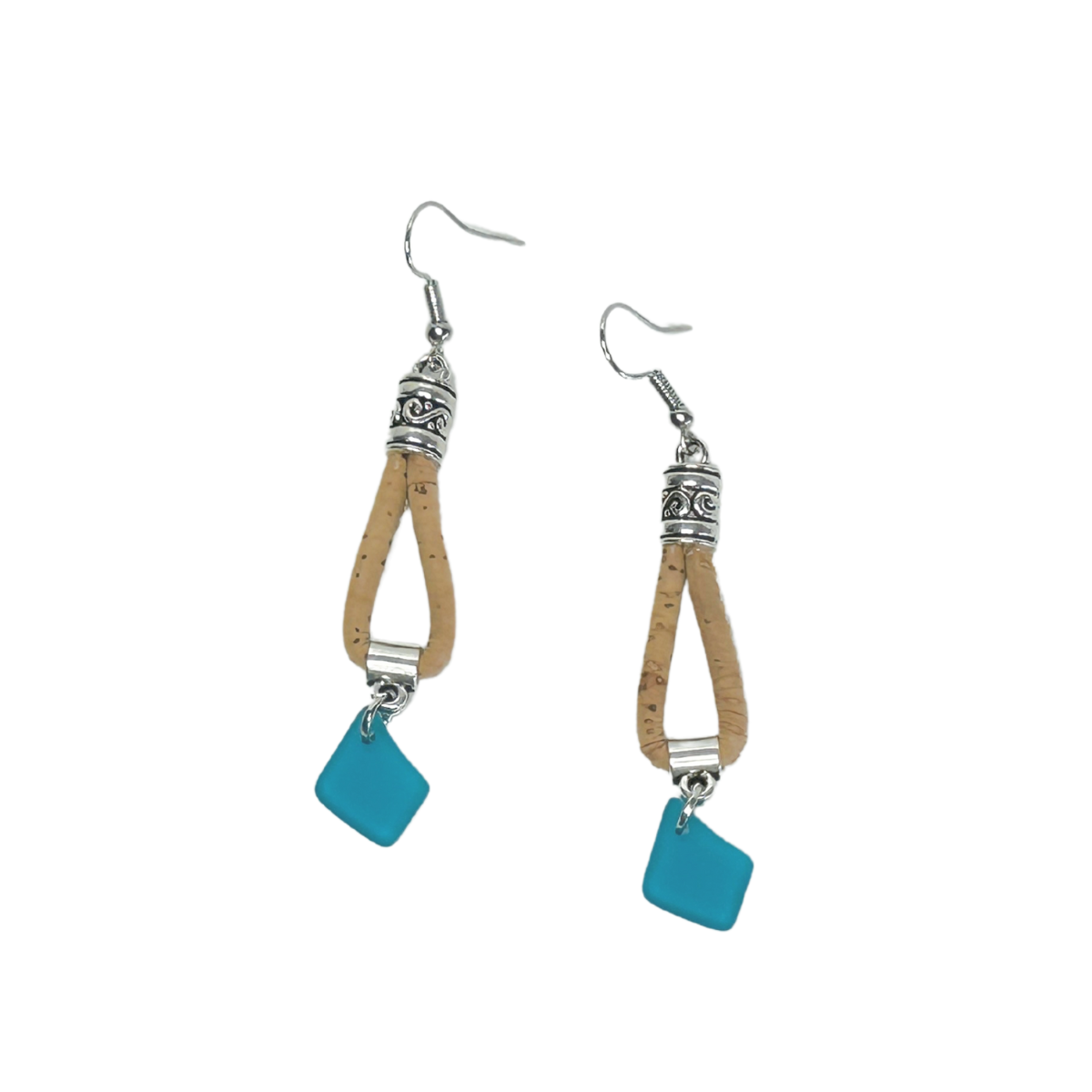 Sea glass cork drop earrings