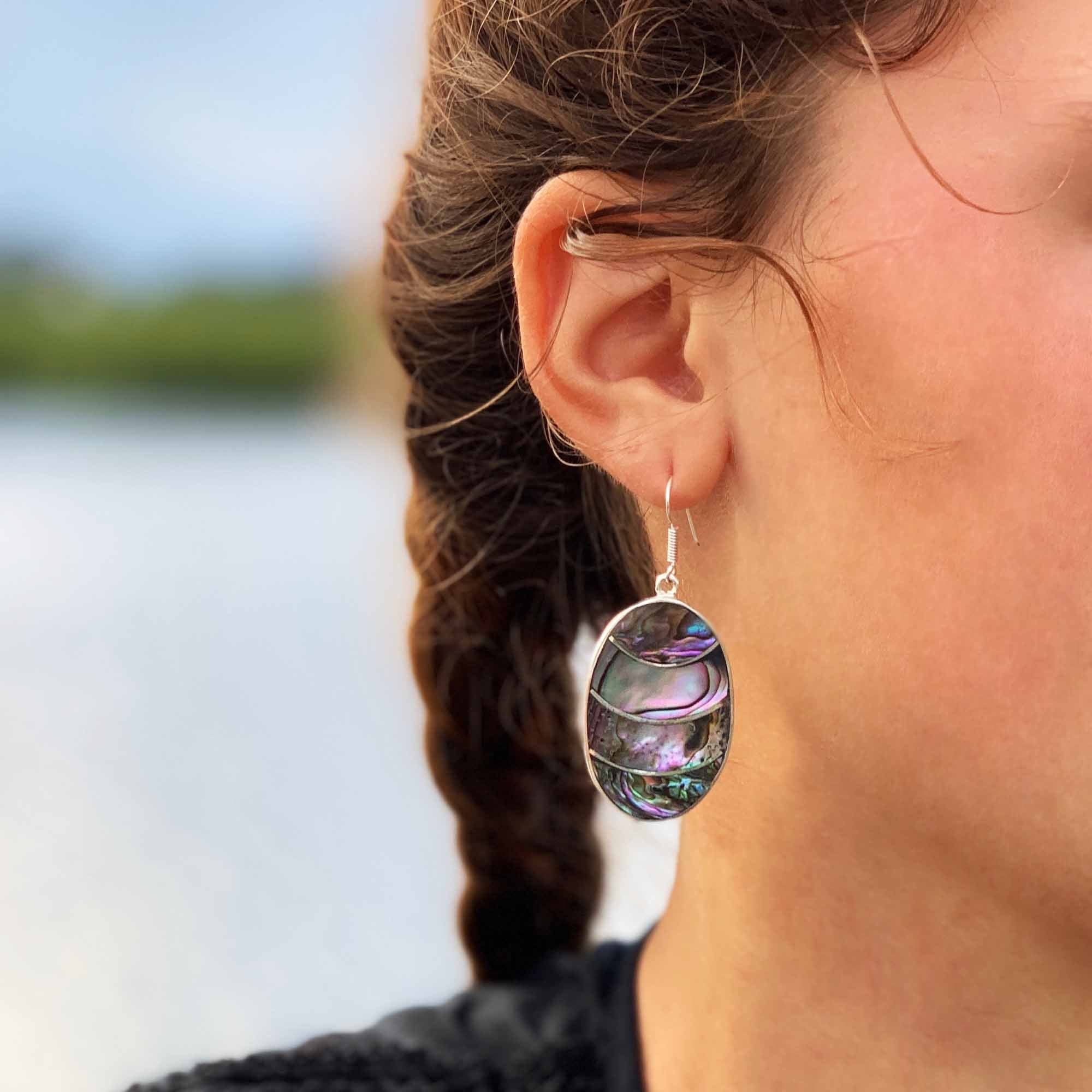 Angelco Accessories Abalone silver oval earrings