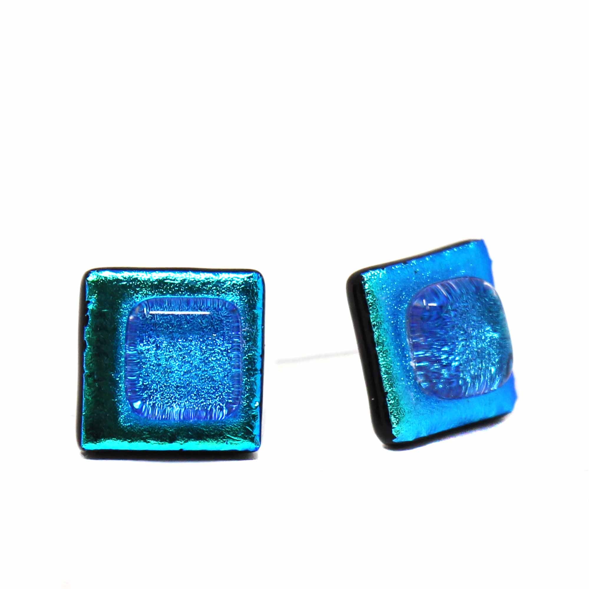 Angelco Accessories Chilean glass square stud - blue
