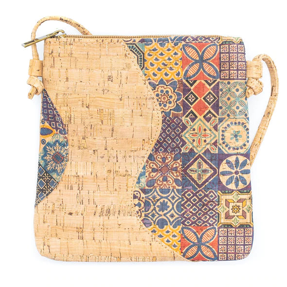 Angelco Accessories Wave panel cork crossbody bag - blue patchwork