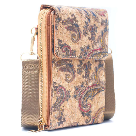 Angelco Accessories Phone wallet crossbody cork bag - paisley natural