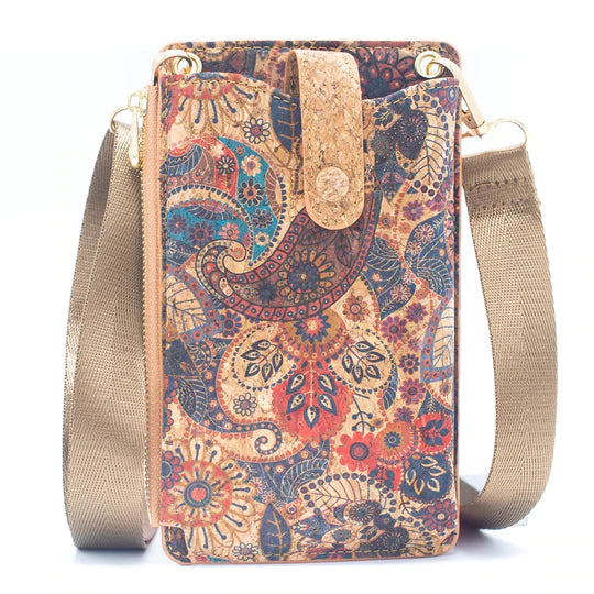 Angelco Accessories Phone wallet crossbody cork sling - paisley blue