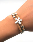Angelco Accessories Silver Flower and Bead Double Strand Cork Bracelet