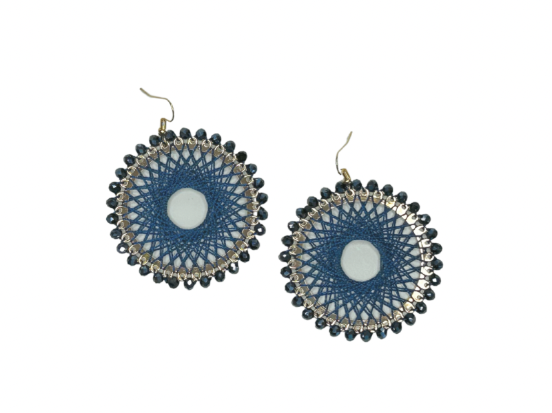 Angelco Accessories Colour burst circle earrings on white background- indigo