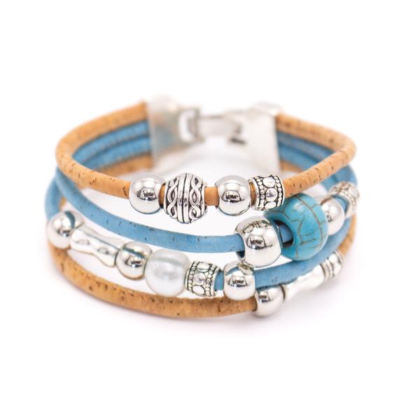 Multi strand turquoise cork bracelet