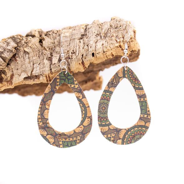 Angelco Accessories Open teardrop patterned cork drop earrings