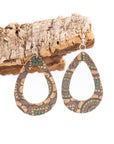Angelco Accessories Open teardrop patterned cork drop earrings