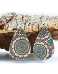 Angelco Accessories Teardrop green pattern cork drop earrings
