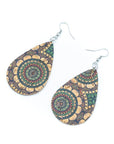 Angelco Accessories Teardrop green pattern cork drop earrings