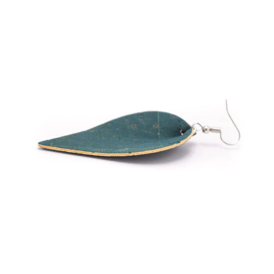 Angelco Accessories Leaf shaped green cork drop earrings