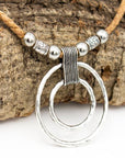 Angelco Accessories Silver Dual Circle Pendant Cork Necklace
