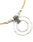 Angelco Accessories Silver Dual Circle Pendant Cork Necklace