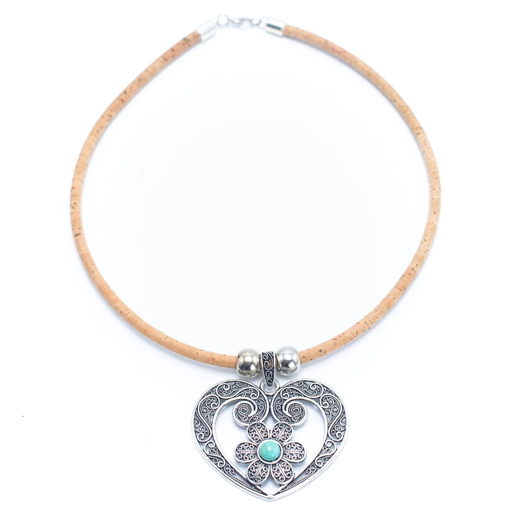 Angelco Accessories Turquoise stone heart pendant cork necklace