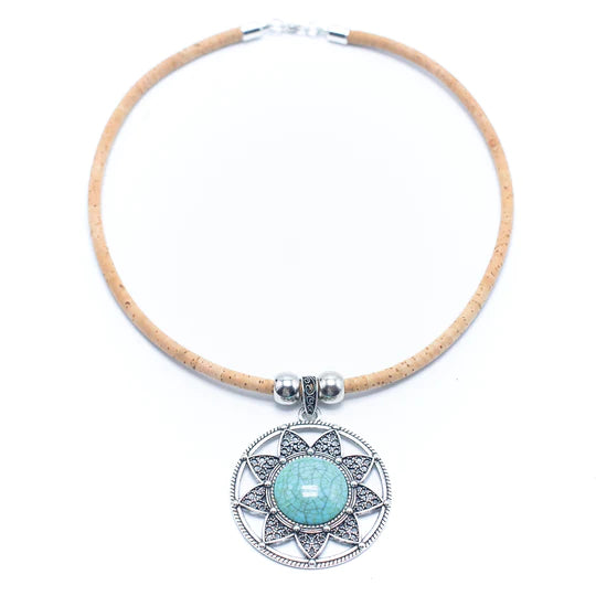 Angelco Accessories Turquoise sun pendant cork necklace