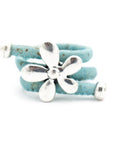 Angelco Accessories Silver flower and bead cork ring in 5 colour choices - blue