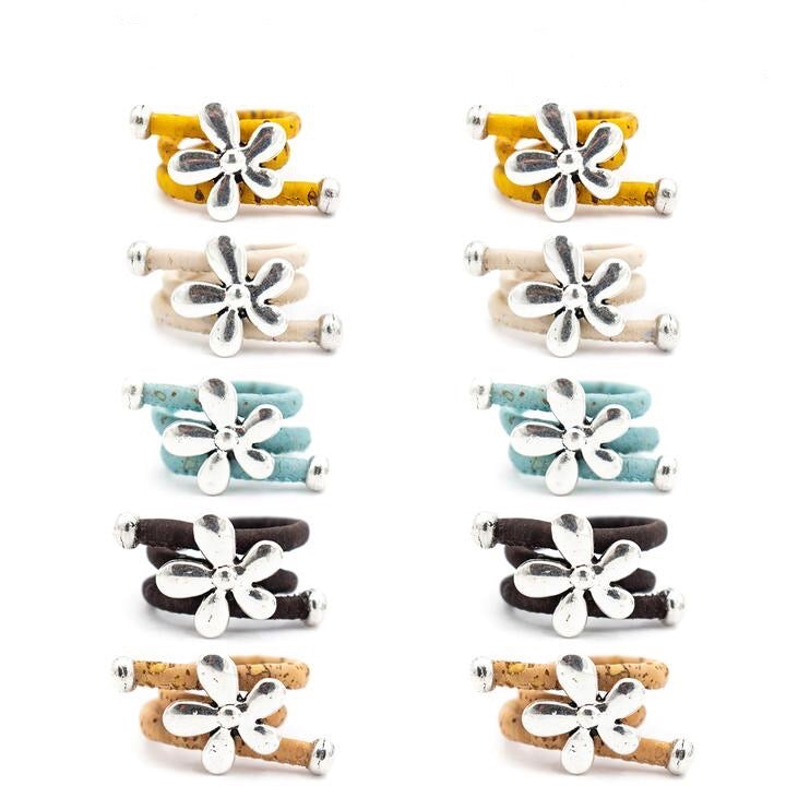 Angelco Accessories Silver flower and bead cork ring in 5 colours
