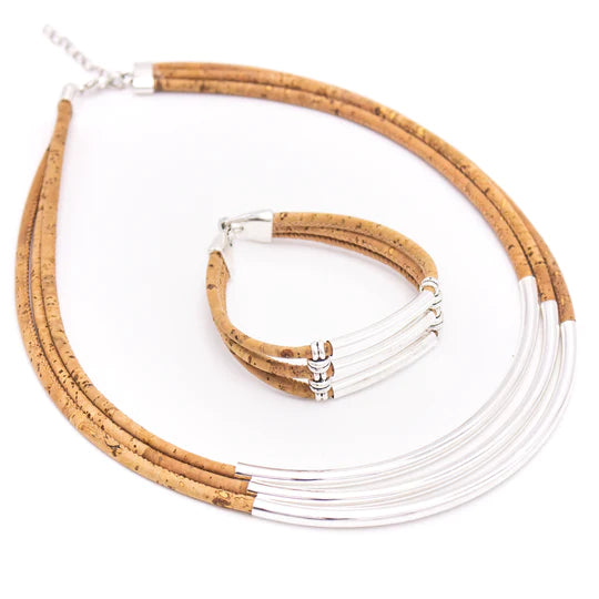 Angelco Accessories Triple strand silver and cork set
