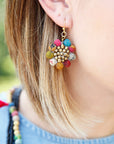 Angelco Accessories Sunny flower kantha earrings - close up worn on ear