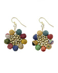 Angelco Accessories Sunny flower kantha earrings in flat-lay on white background