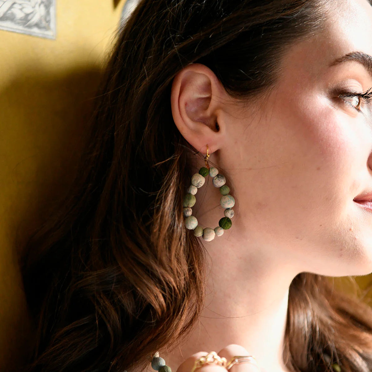 Angelco Accessories Teardrop kantha earrings - sea foam - worn by model