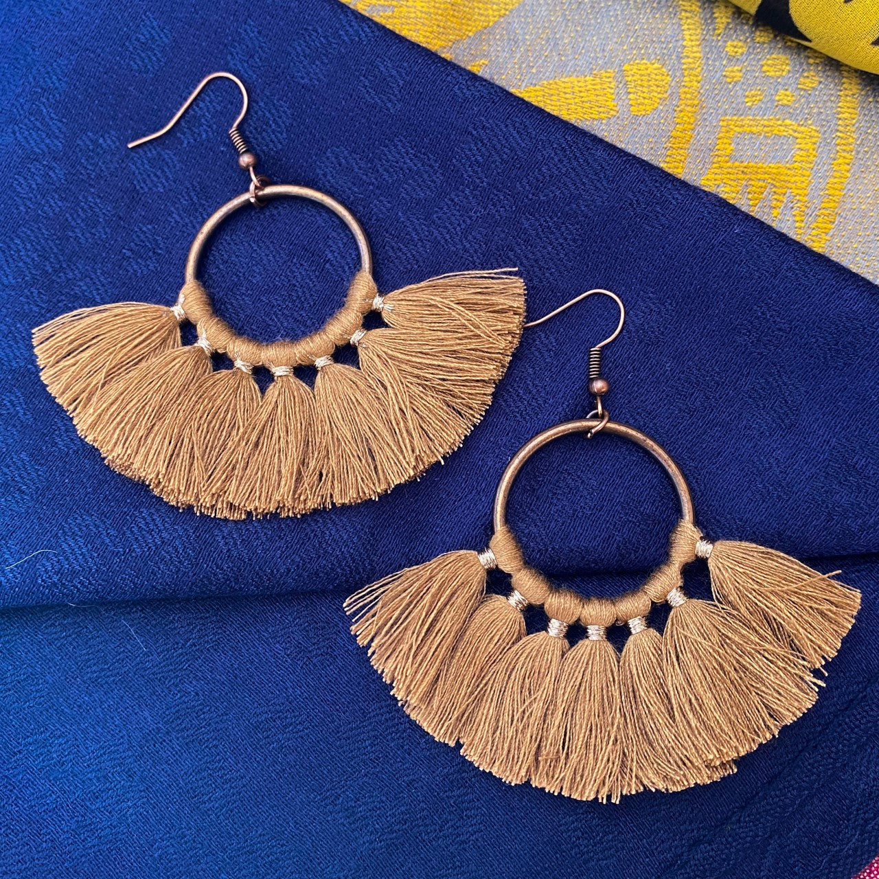 Small hoop fringe earrings